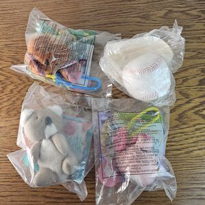 VINTAGE! Four (4 )Mcdonald's Happy Meal Plush Toys Roo, Piglet, Koala, Baseball